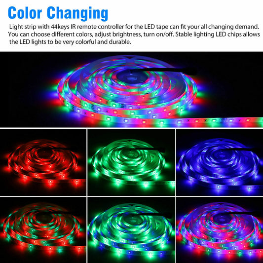 Vibrant 32FT RGB LED Strip Lights with 44-Key Remote - Waterproof & Flexible for Indoor/Outdoor Ambiance