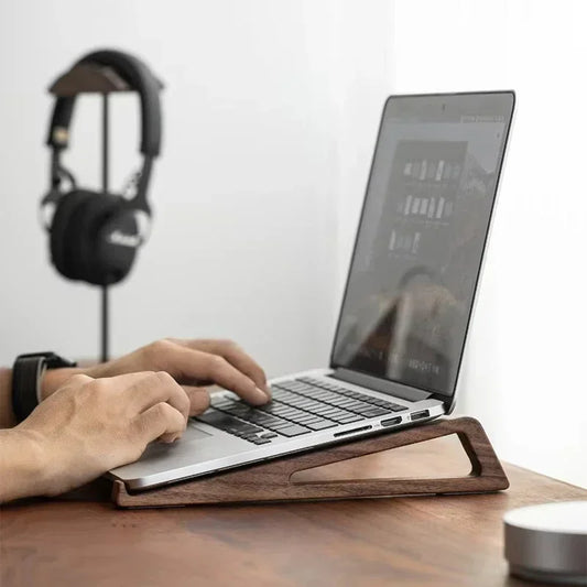 Ergonomic Bamboo Vertical Laptop Stand - Stylish Wooden Holder for MacBook, Dell, HP & More - Space-Saving Desktop Organizer for 10-17 Inch Laptops & Tablets