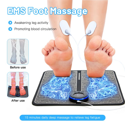 EMS Foot Massage Mat – Electric TENS Muscle Stimulator Pad for Pain Relief, Circulation & Relaxation, Foldable & Portable Foot Massager with 8 Modes & 19 Intensity Levels