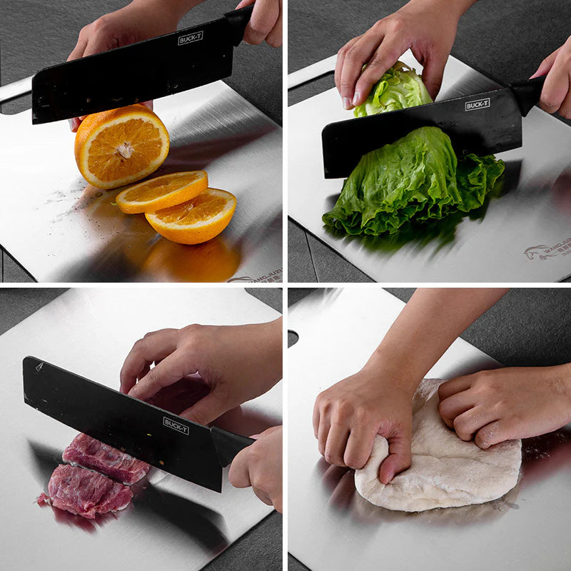 Stainless Steel Cutting Board Double-Sided Food Grade Chopping Board - Heavy Duty Mold Resistant Kitchen Board for Fruits Vegetables and Meat Preparation