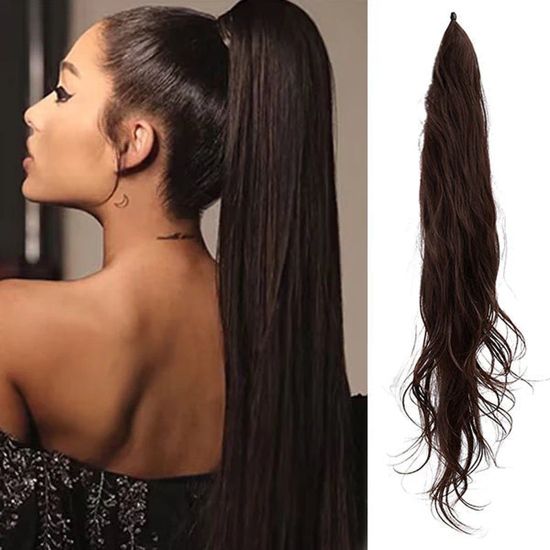 18" Clip-In Ponytail Hair Extension - Heat Resistant Synthetic Fiber with Claw Clip & Wrap Strap - Natural Matte Finish, Lightweight & Reusable