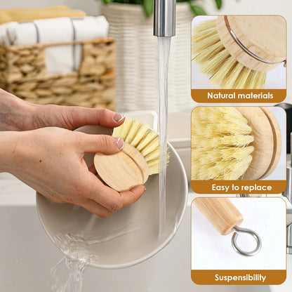 Eco-Friendly 5 Piece Bamboo Dish Brush Set - Natural Sisal & Palm Fiber Bristles with Coconut Sponge for Effortless Kitchen Cleaning