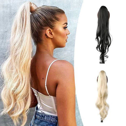 18" Clip-In Ponytail Hair Extension - Heat Resistant Synthetic Fiber with Claw Clip & Wrap Strap - Natural Matte Finish, Lightweight & Reusable