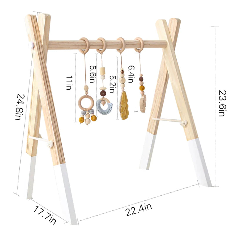 Deluxe Wooden Baby Play Gym Set with Rattle Toys - Perfect for Newborns and Nursery Decor