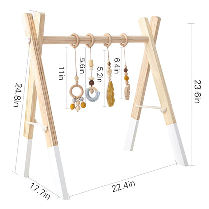 Deluxe Wooden Baby Play Gym Set with Rattle Toys - Perfect for Newborns and Nursery Decor