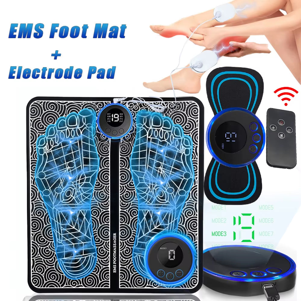 EMS Foot Massage Mat – Electric TENS Muscle Stimulator Pad for Pain Relief, Circulation & Relaxation, Foldable & Portable Foot Massager with 8 Modes & 19 Intensity Levels