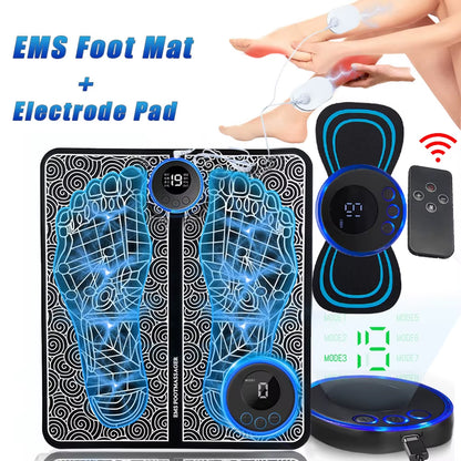 EMS Foot Massage Mat – Electric TENS Muscle Stimulator Pad for Pain Relief, Circulation & Relaxation, Foldable & Portable Foot Massager with 8 Modes & 19 Intensity Levels