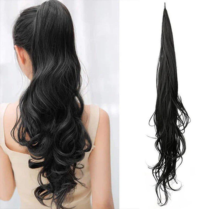 18" Clip-In Ponytail Hair Extension - Heat Resistant Synthetic Fiber with Claw Clip & Wrap Strap - Natural Matte Finish, Lightweight & Reusable