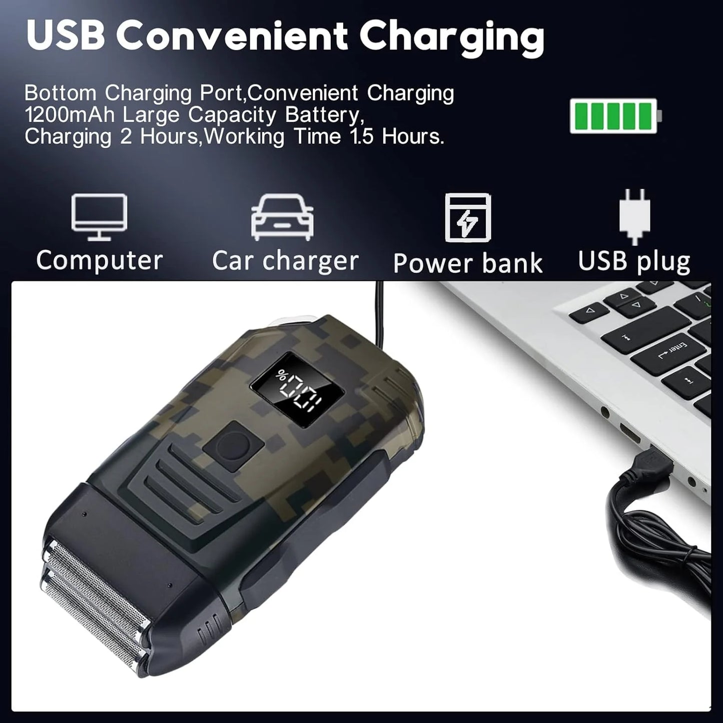 Ultimate Men's USB Rechargeable Electric Shaver - Dual Foil Blades, LED Display, IPX6 Waterproof, Perfect for Wet/Dry Use & Travel Lock