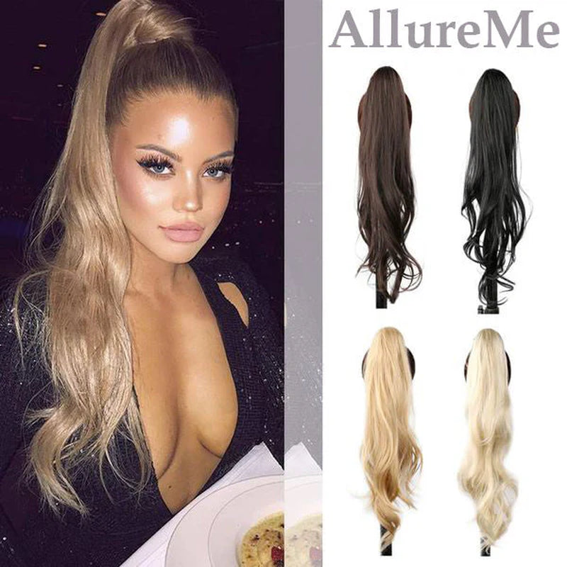 18" Clip-In Ponytail Hair Extension - Heat Resistant Synthetic Fiber with Claw Clip & Wrap Strap - Natural Matte Finish, Lightweight & Reusable