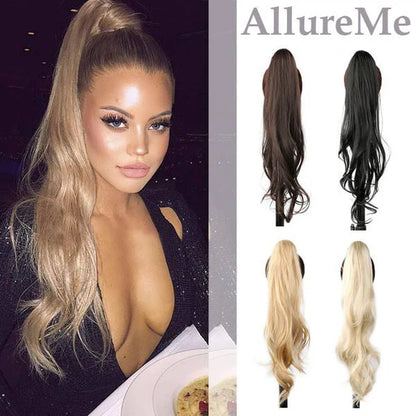 18" Clip-In Ponytail Hair Extension - Heat Resistant Synthetic Fiber with Claw Clip & Wrap Strap - Natural Matte Finish, Lightweight & Reusable