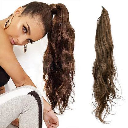 18" Clip-In Ponytail Hair Extension - Heat Resistant Synthetic Fiber with Claw Clip & Wrap Strap - Natural Matte Finish, Lightweight & Reusable