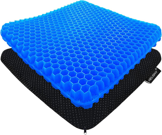 Gel Seat Cushion for Long Sitting – 1.65" Double Thick Cooling Honeycomb Pad for Tailbone, Sciatica & Coccyx Support – Ergonomic Office Chair, Car & Wheelchair Cushion