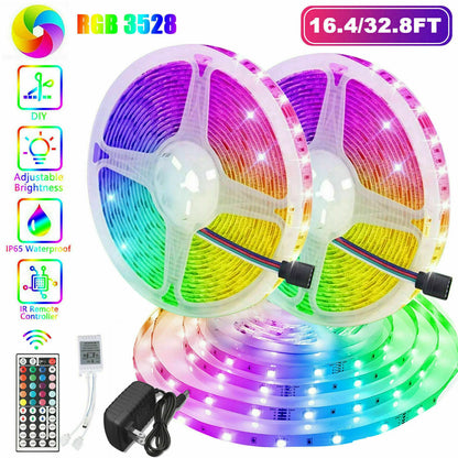 Vibrant 32FT RGB LED Strip Lights with 44-Key Remote - Waterproof & Flexible for Indoor/Outdoor Ambiance