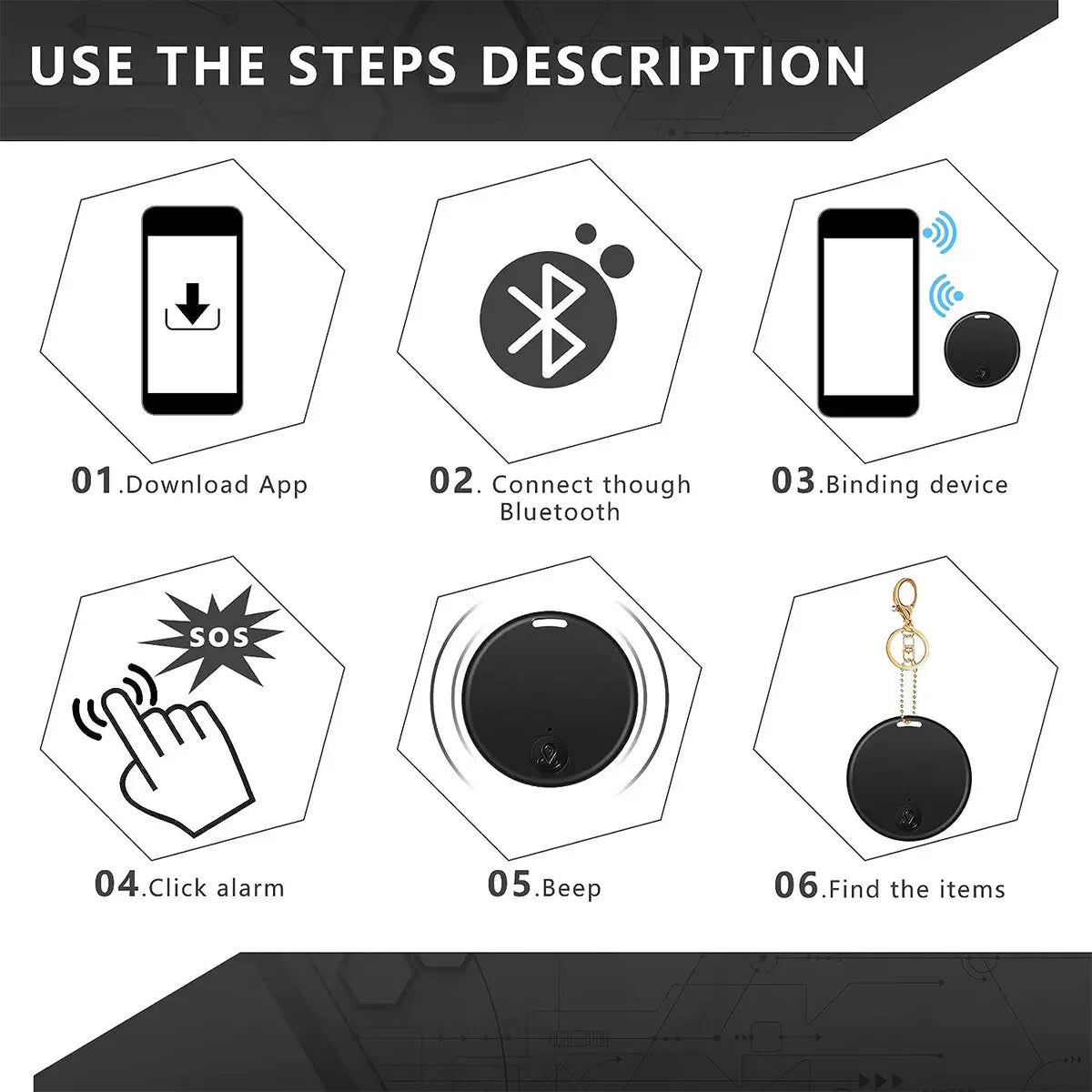 Bluetooth Mini Key Finder Tracker Tag with App Control - Compact Item Locator for Keys Wallets Bags and Pets with Separation Alerts and Two-Way Find