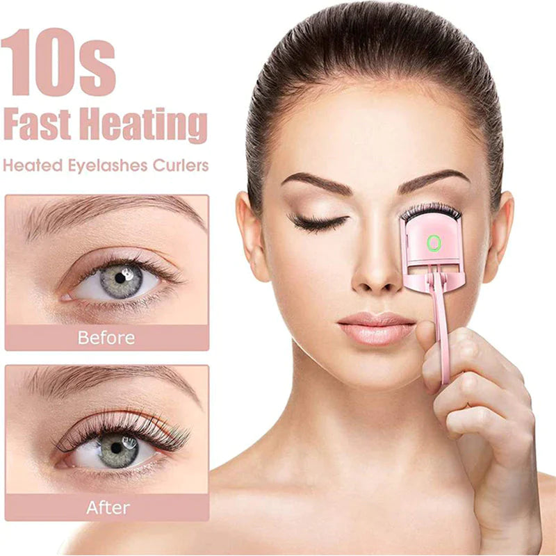 Heated Eyelash Curler - USB Rechargeable Mini Electric Lash Curler for Perfect Curls On-the-Go - Compact Travel Size - Stylish White Design