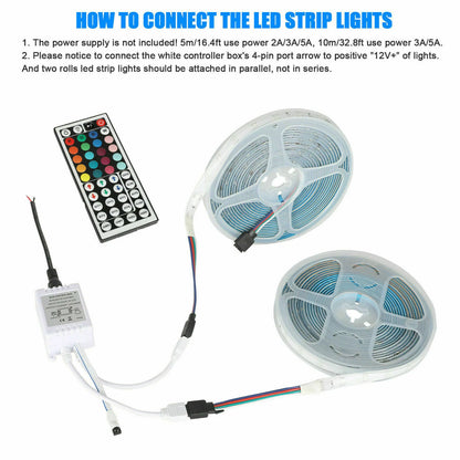 Vibrant 32FT RGB LED Strip Lights with 44-Key Remote - Waterproof & Flexible for Indoor/Outdoor Ambiance