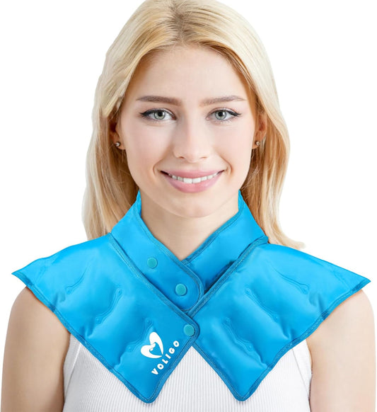 Microwavable Neck & Shoulder Heating Wrap with Gel Pack — Hot & Cold Therapy for Stiff Neck, Shoulder & Upper Back Relief, Adjustable Hands-Free Comfort (Light Blue)
