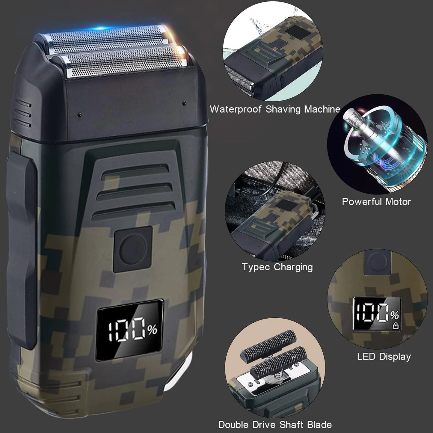 Ultimate Men's USB Rechargeable Electric Shaver - Dual Foil Blades, LED Display, IPX6 Waterproof, Perfect for Wet/Dry Use & Travel Lock
