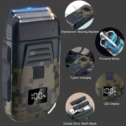 Ultimate Men's USB Rechargeable Electric Shaver - Dual Foil Blades, LED Display, IPX6 Waterproof, Perfect for Wet/Dry Use & Travel Lock