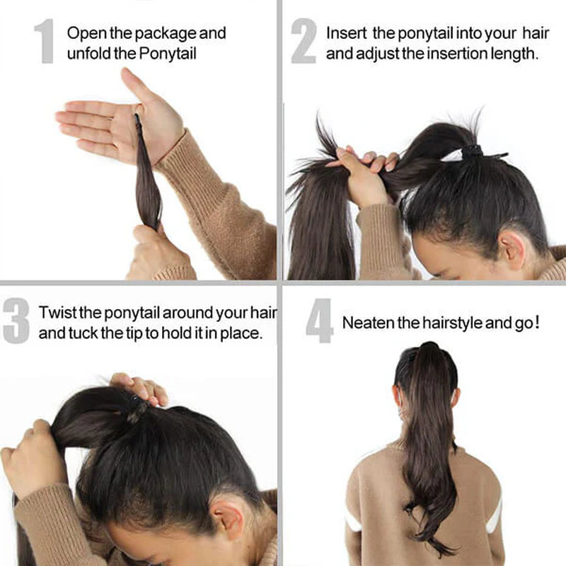 18" Clip-In Ponytail Hair Extension - Heat Resistant Synthetic Fiber with Claw Clip & Wrap Strap - Natural Matte Finish, Lightweight & Reusable