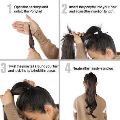 18" Clip-In Ponytail Hair Extension - Heat Resistant Synthetic Fiber with Claw Clip & Wrap Strap - Natural Matte Finish, Lightweight & Reusable