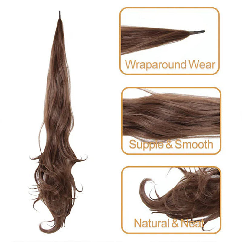 18" Clip-In Ponytail Hair Extension - Heat Resistant Synthetic Fiber with Claw Clip & Wrap Strap - Natural Matte Finish, Lightweight & Reusable
