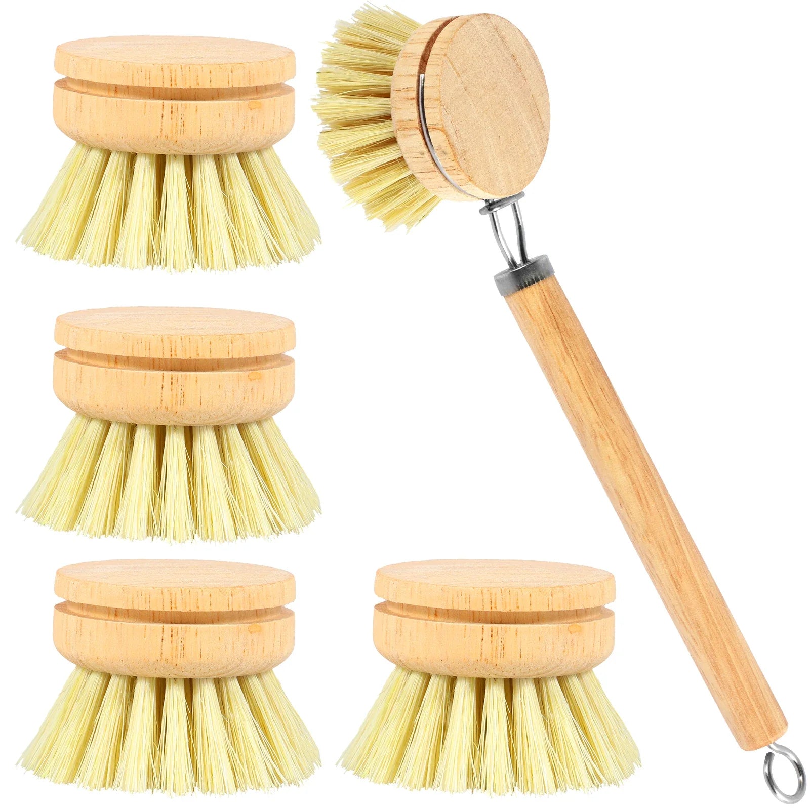 Eco-Friendly 5 Piece Bamboo Dish Brush Set - Natural Sisal & Palm Fiber Bristles with Coconut Sponge for Effortless Kitchen Cleaning