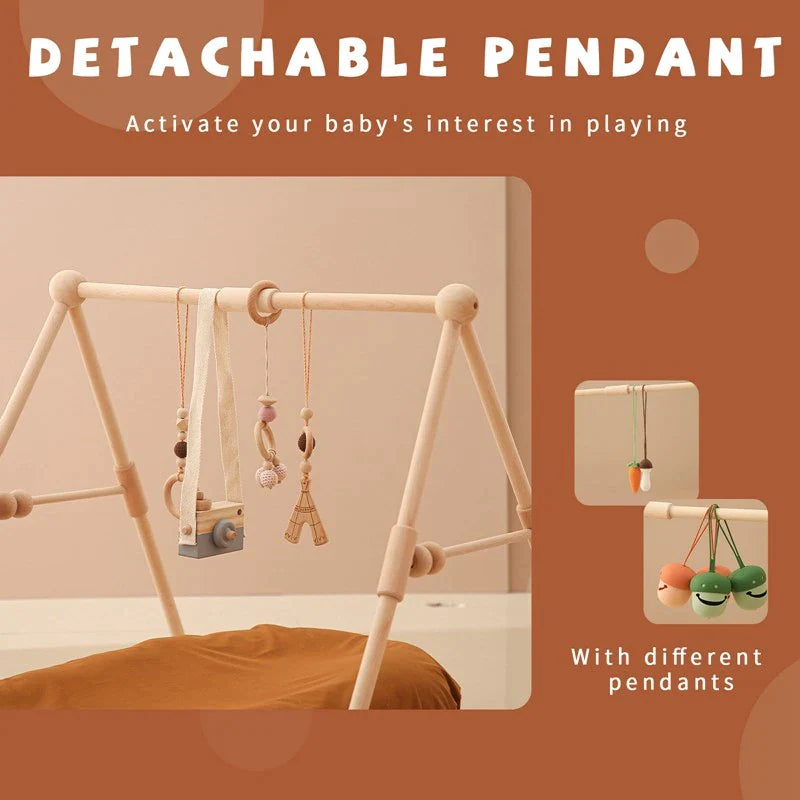 Deluxe Wooden Baby Play Gym Set with Rattle Toys - Perfect for Newborns and Nursery Decor