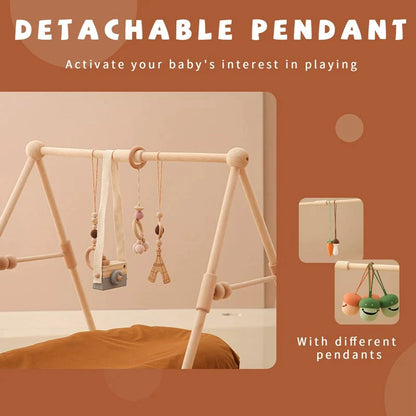 Deluxe Wooden Baby Play Gym Set with Rattle Toys - Perfect for Newborns and Nursery Decor
