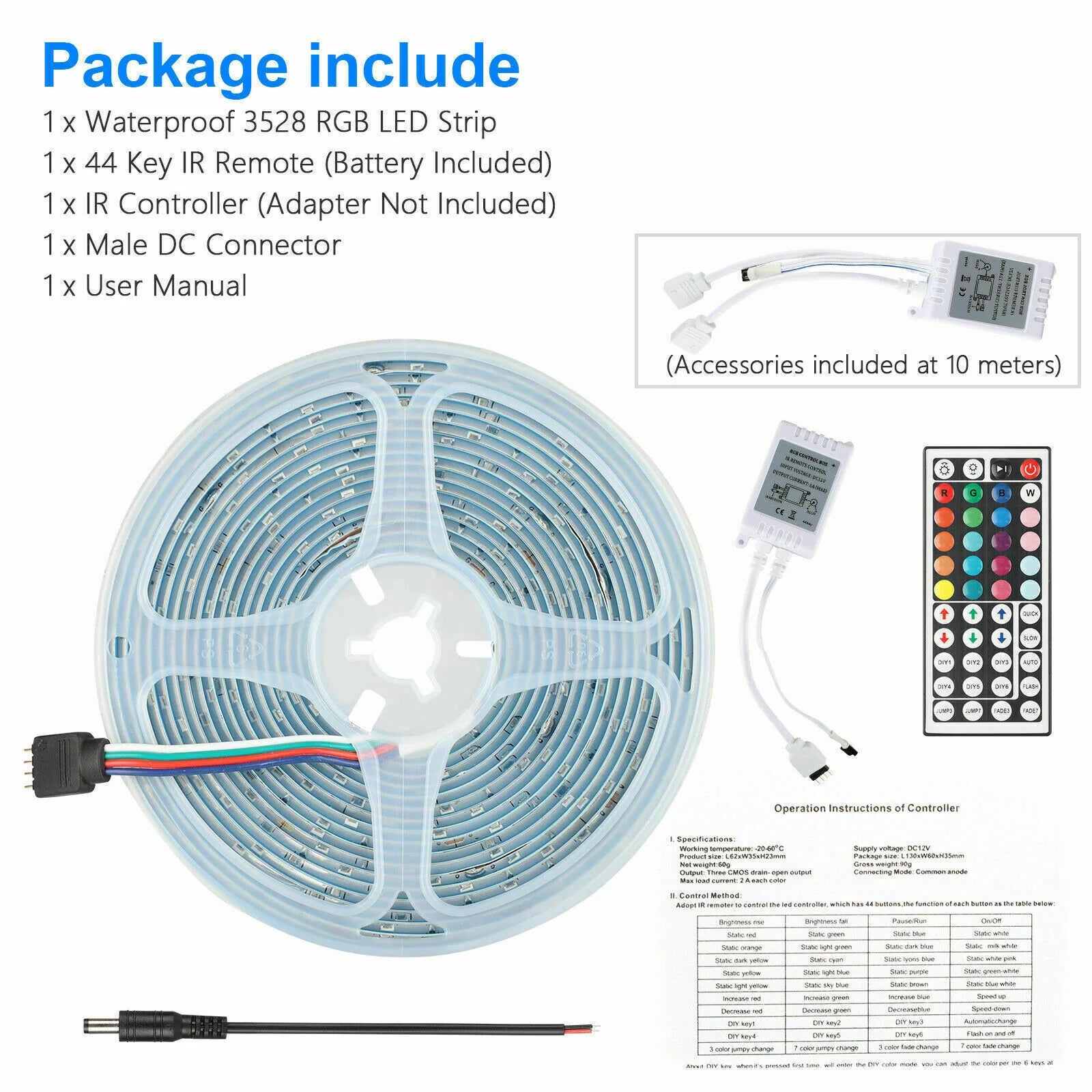 Vibrant 32FT RGB LED Strip Lights with 44-Key Remote - Waterproof & Flexible for Indoor/Outdoor Ambiance