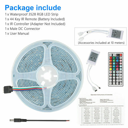 Vibrant 32FT RGB LED Strip Lights with 44-Key Remote - Waterproof & Flexible for Indoor/Outdoor Ambiance