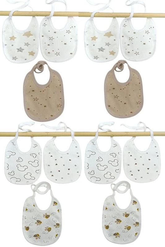 12-Pack Soft Cotton Baby Bibs for Boys - Double Layer, Mixed Patterns for Stylish Feeding