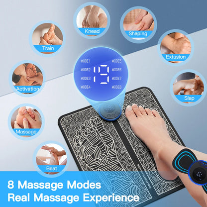 EMS Foot Massage Mat – Electric TENS Muscle Stimulator Pad for Pain Relief, Circulation & Relaxation, Foldable & Portable Foot Massager with 8 Modes & 19 Intensity Levels