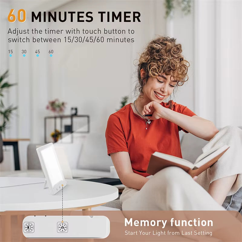 Full Spectrum SAD Lamp 10,000 Lux – Tunable Brightness & Color Temperature for Seasonal Mood Support – Desk & Home Therapy Light