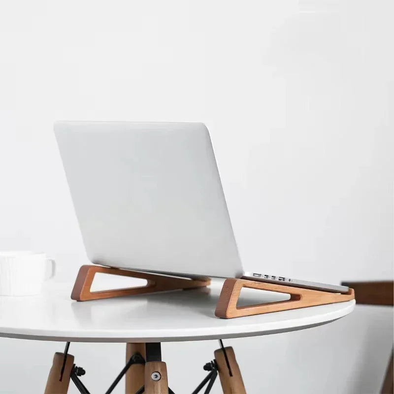 Ergonomic Bamboo Vertical Laptop Stand - Stylish Wooden Holder for MacBook, Dell, HP & More - Space-Saving Desktop Organizer for 10-17 Inch Laptops & Tablets
