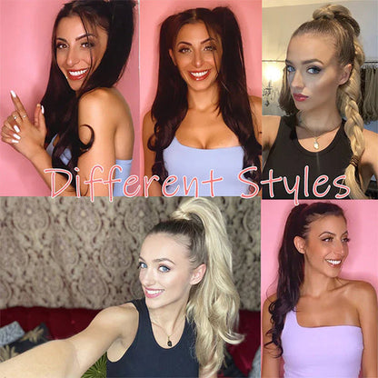 18" Clip-In Ponytail Hair Extension - Heat Resistant Synthetic Fiber with Claw Clip & Wrap Strap - Natural Matte Finish, Lightweight & Reusable
