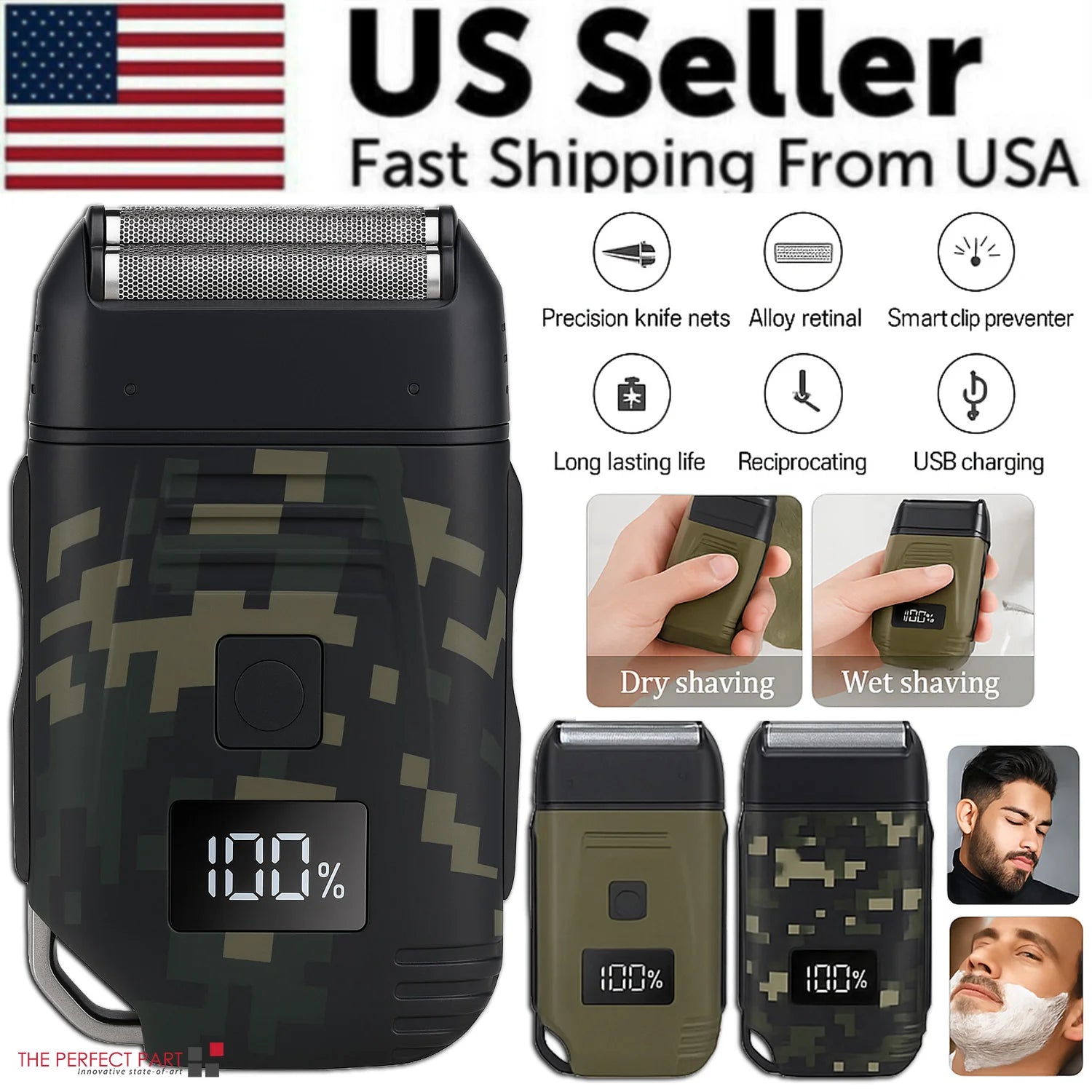 Ultimate Men's USB Rechargeable Electric Shaver - Dual Foil Blades, LED Display, IPX6 Waterproof, Perfect for Wet/Dry Use & Travel Lock