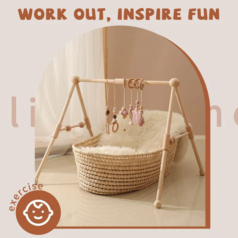 Deluxe Wooden Baby Play Gym Set with Rattle Toys - Perfect for Newborns and Nursery Decor