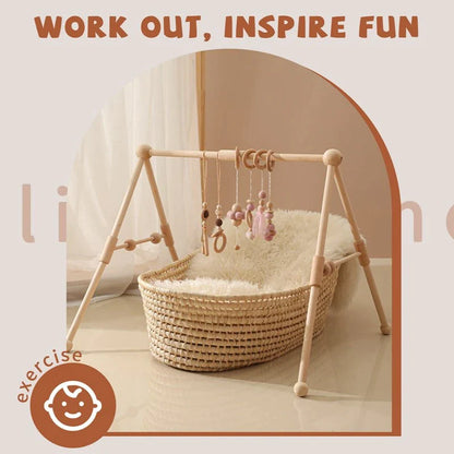 Deluxe Wooden Baby Play Gym Set with Rattle Toys - Perfect for Newborns and Nursery Decor