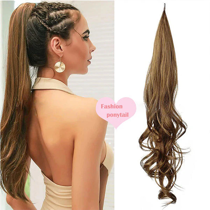 18" Clip-In Ponytail Hair Extension - Heat Resistant Synthetic Fiber with Claw Clip & Wrap Strap - Natural Matte Finish, Lightweight & Reusable