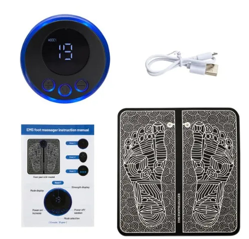 EMS Foot Massage Mat – Electric TENS Muscle Stimulator Pad for Pain Relief, Circulation & Relaxation, Foldable & Portable Foot Massager with 8 Modes & 19 Intensity Levels