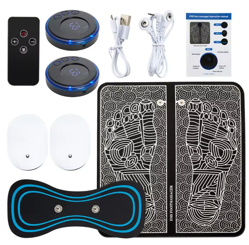 EMS Foot Massage Mat – Electric TENS Muscle Stimulator Pad for Pain Relief, Circulation & Relaxation, Foldable & Portable Foot Massager with 8 Modes & 19 Intensity Levels