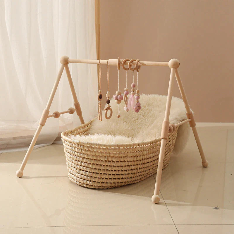 Deluxe Wooden Baby Play Gym Set with Rattle Toys - Perfect for Newborns and Nursery Decor
