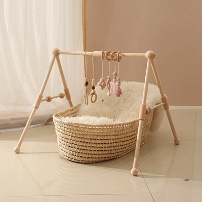 Deluxe Wooden Baby Play Gym Set with Rattle Toys - Perfect for Newborns and Nursery Decor