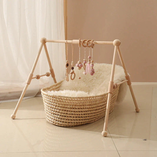 Deluxe Wooden Baby Play Gym Set with Rattle Toys - Perfect for Newborns and Nursery Decor