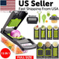 14-In-1 Vegetable Chopper Dicer Slicer - Multi-Function Kitchen Food Cutter with Stainless Steel Blades Drain Basket and Container for Onion Fruit and Veggie Preparation (Gray and Green)