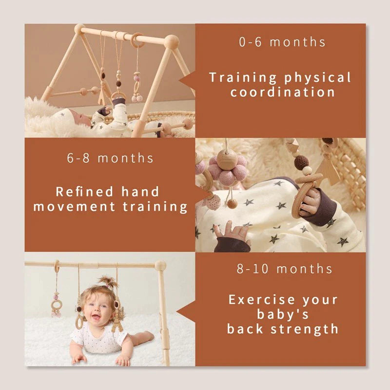 Deluxe Wooden Baby Play Gym Set with Rattle Toys - Perfect for Newborns and Nursery Decor