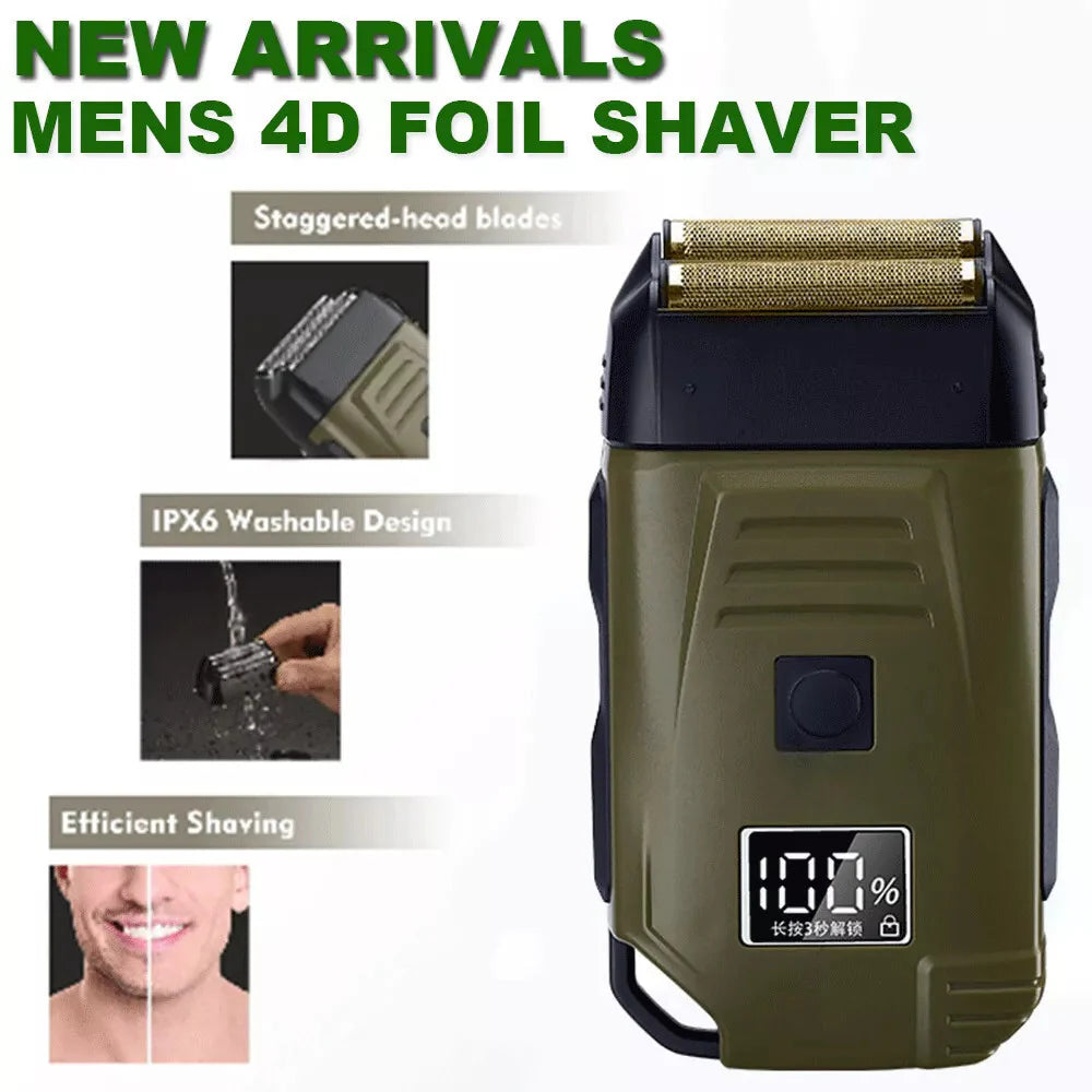 Ultimate Men's USB Rechargeable Electric Shaver - Dual Foil Blades, LED Display, IPX6 Waterproof, Perfect for Wet/Dry Use & Travel Lock