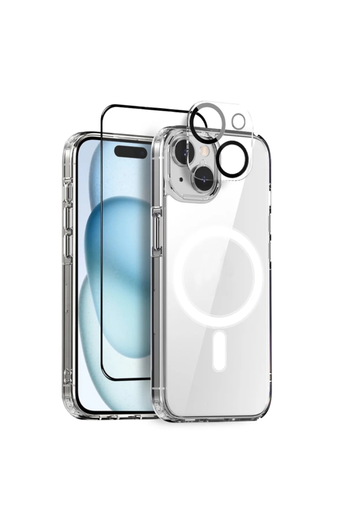 iPhone 15 Plus Case with MagSafe - Complete Protection Set with Screen & Camera Lens Protectors and Built-In Magnifier